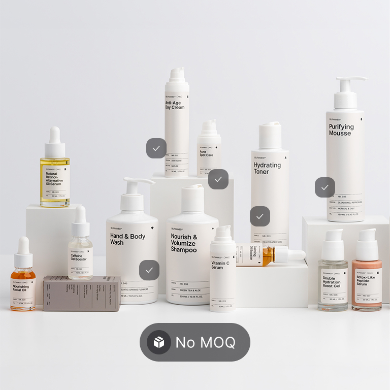 A sample set of private label cosmetics products to choose from