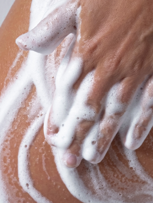 Hand & Body Wash, Peppermint & Dark Cedar in use